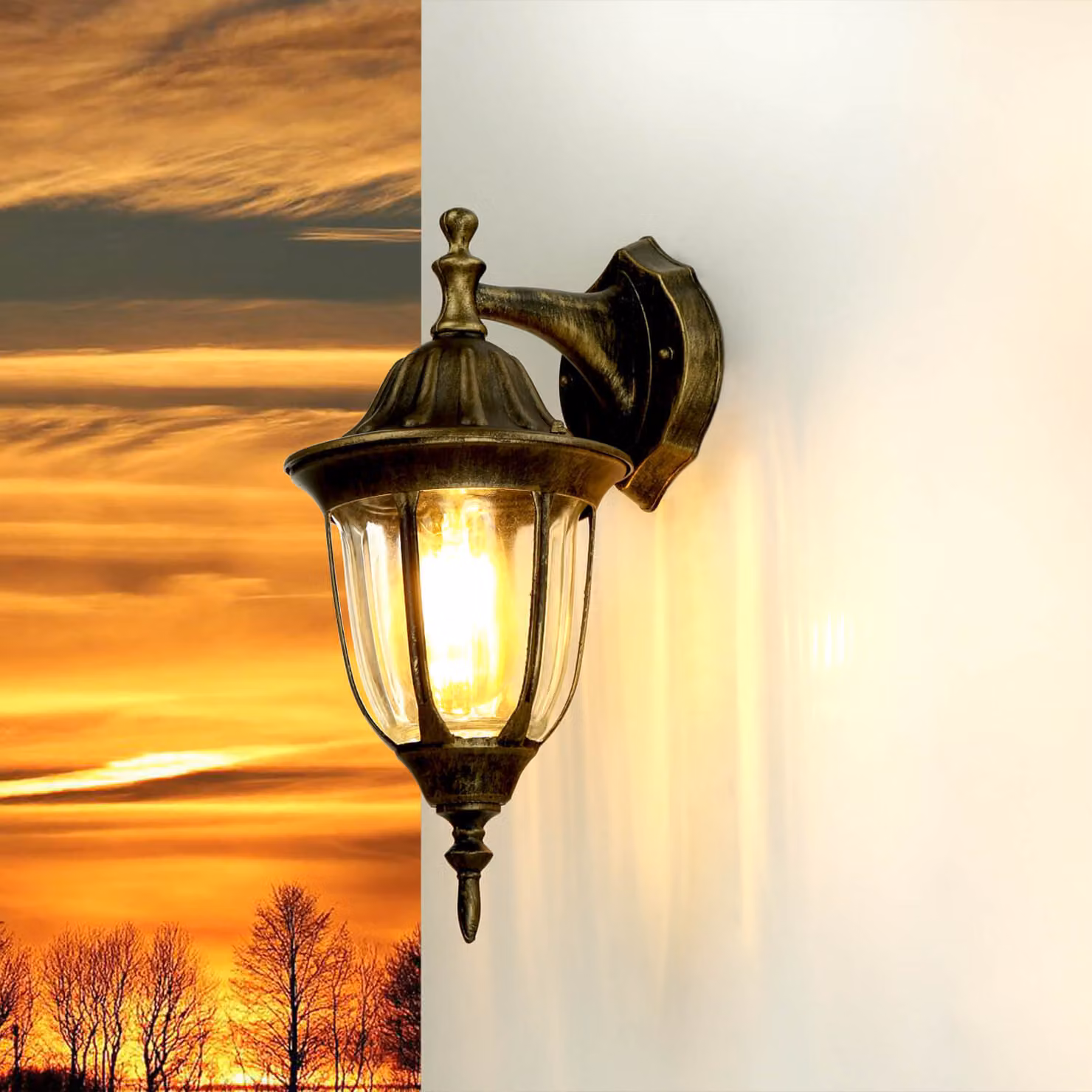 Applique da esterno E27 IP44 oro antico cortile cortile vetro alluminio rustico lampada da parete esterna
