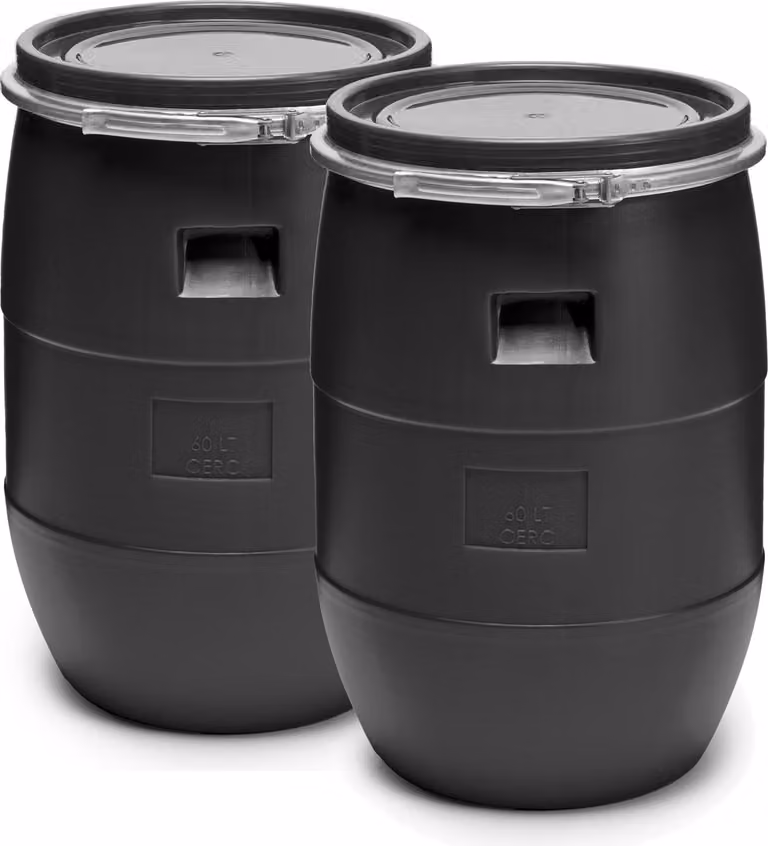 Garronda 2x 60L Fusto in plastica nero Fusto per alimenti in plastica HDPE Cisterna per acqua piovana per giardino GD-0122