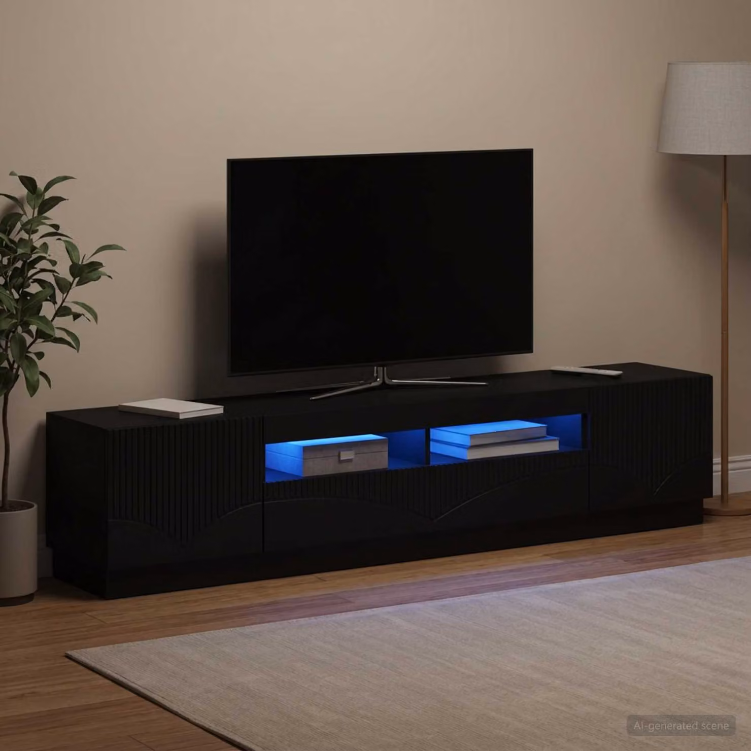 Mobile TV Stand vidaXL HOORN con illuminazione integrata, Nero e Legno, Design Moderno per Soggiorno