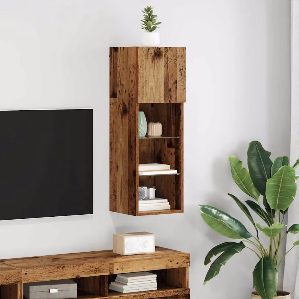 Mobile TV da parete vidaXL in legno vecchio marrone con illuminazione integrata L/P/H: 30,5 x 30 x 90 cm