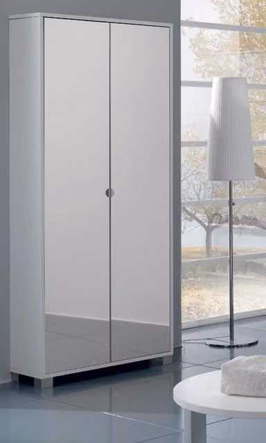Armadio 2 Ante con Specchio 83x190x29 cm Bianco Fiammato