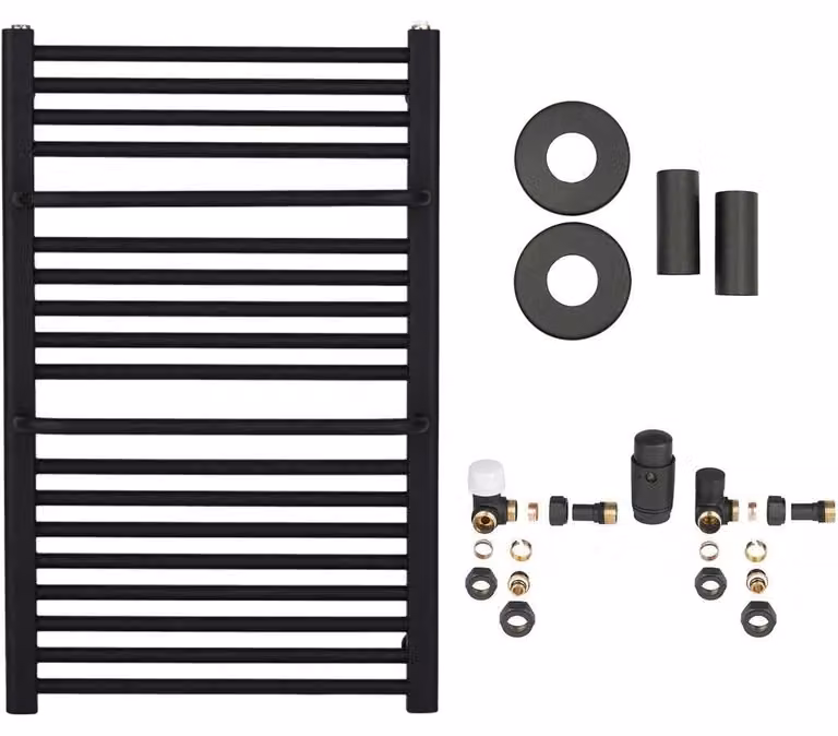 CERANO - Set di radiatori da bagno Antonio - riscaldamento centralizzato - attacco laterale - 484 W - nero opaco - 860 x 550 mm