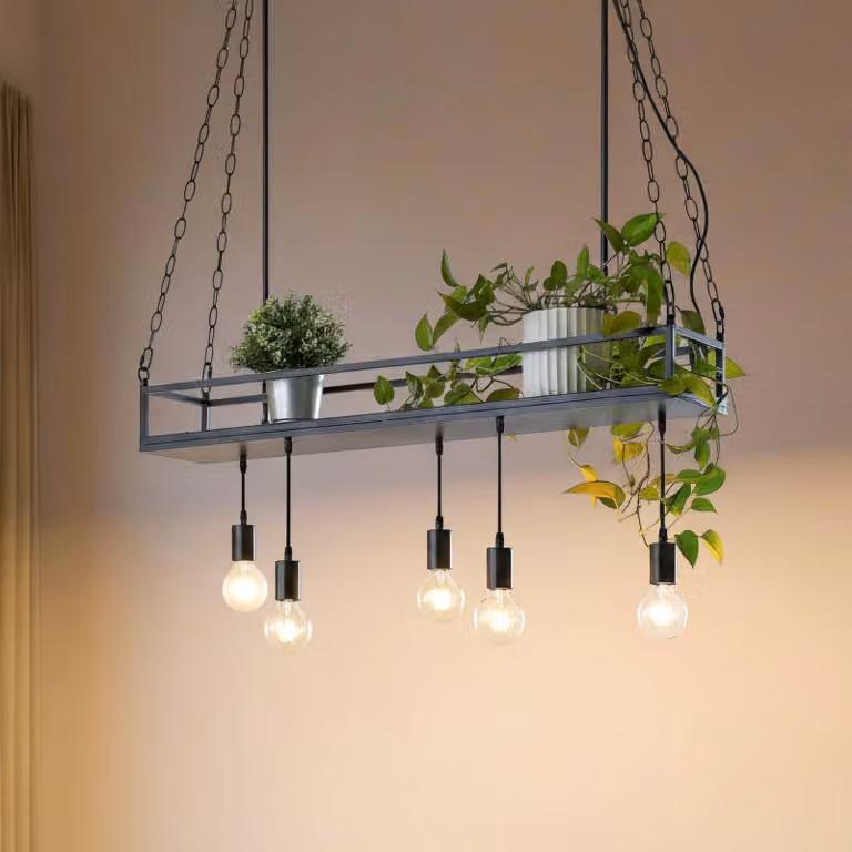 Lampada a sospensione Kirista Lindby, dimmerabile, Nero, Soggiorno / Sala da pranzo, Metallo, Vintage, Lampada a sospensione