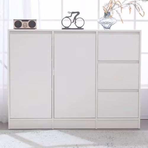 Cassettiera AIORBER, ampio spazio di archiviazione, con ripiani regolabili, in truciolato, protezione antiribaltamento, credenza，per sala da pranzo, soggiorno, 120x90x35 cm, bianco