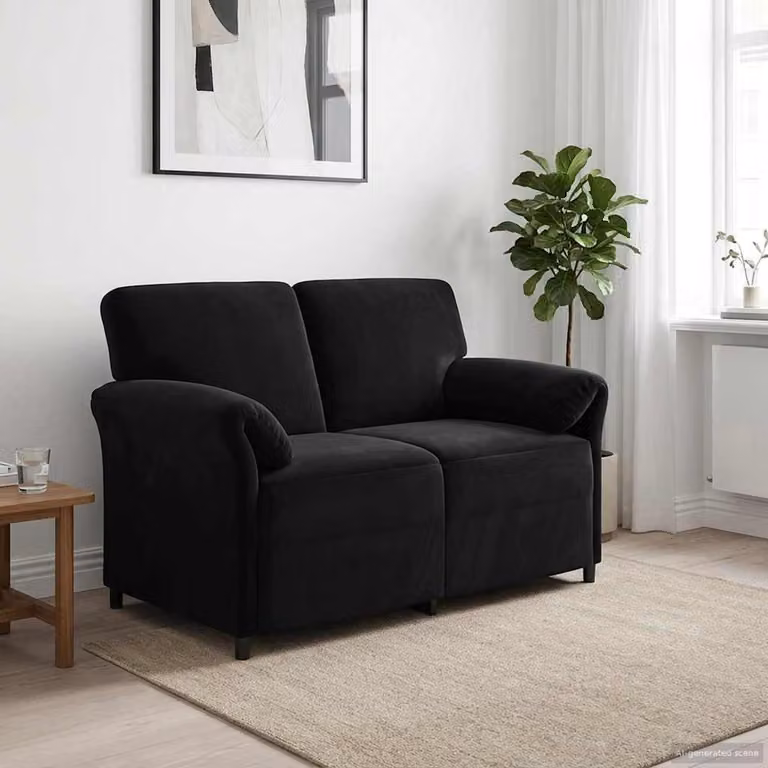 Divano a 2 posti vidaXL in velluto nero con struttura in metallo e cuscini inclusi L/P/H: 138 x 83 x 95 cm