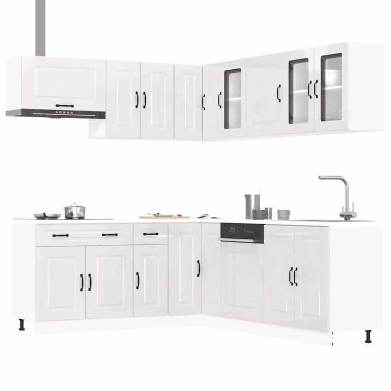 Set di mobili da cucina moderno vidaXL Kalmar composto da 11 pezzi in bianco lucido
