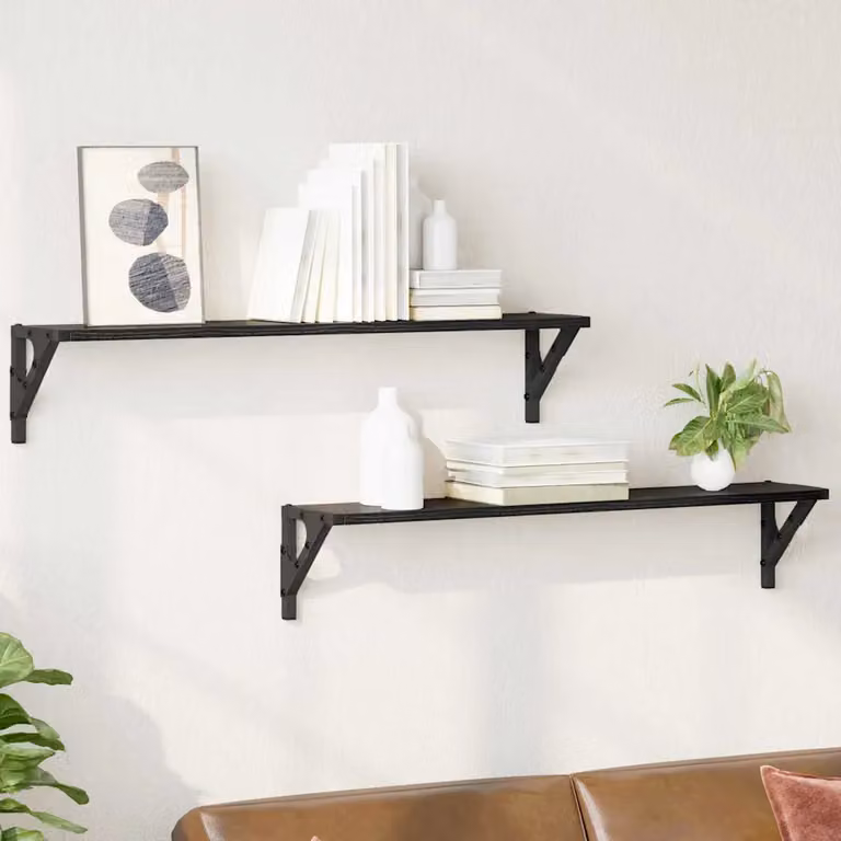 Set di 2 scaffali da parete moderni vidaXL in nero, L: 80 cm, P: 15 cm, H: 15,5 cm