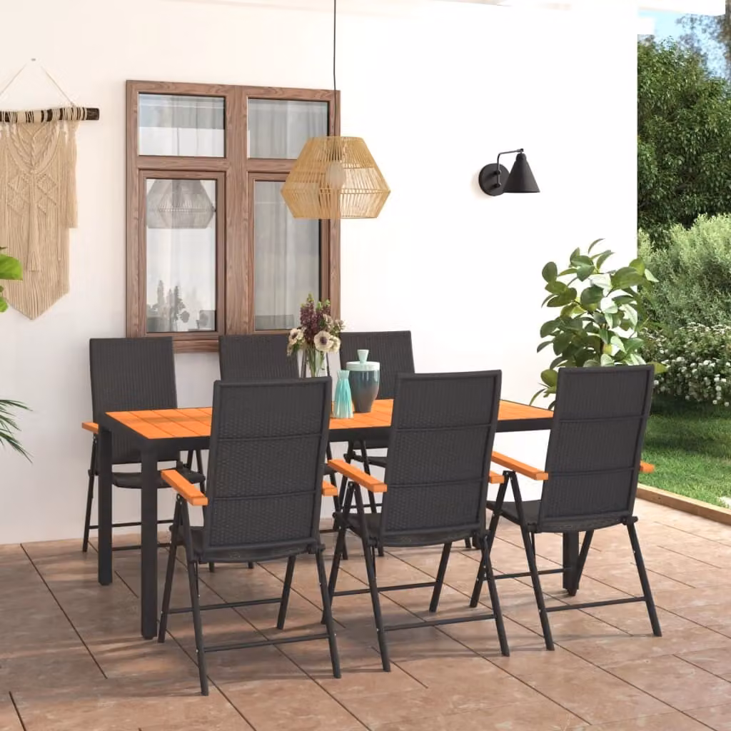 Maison Exclusive - Set da pranzo da giardino da 7 pezzi, nero e marrone