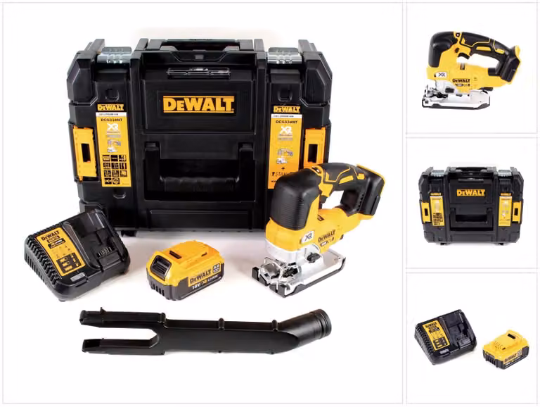 Seghetto alternativo a pendolo a batteria DeWalt DCS 334 M1 18V brushless + 1x batteria ricaricabile 4,0Ah + caricabatterie + TSTAK
