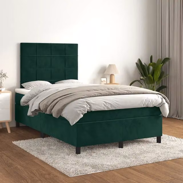 Giroletto a Molle con Materasso Verde Scuro 120x200 cm Velluto 3143016