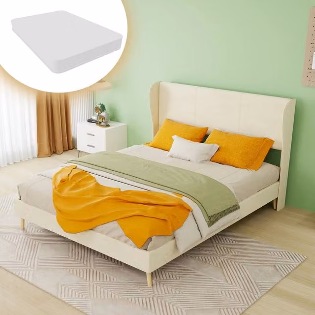Letto Imbottito con Testiera Morbida e Materasso ¨C MINIMAL ¨C Beige 140x200