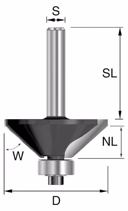 Fresa a smusso BRÜCK HW tipo 360 Z2 D=28,6 mm, NL=9 mm, S=8x32 mm, W=45° | 36028604503