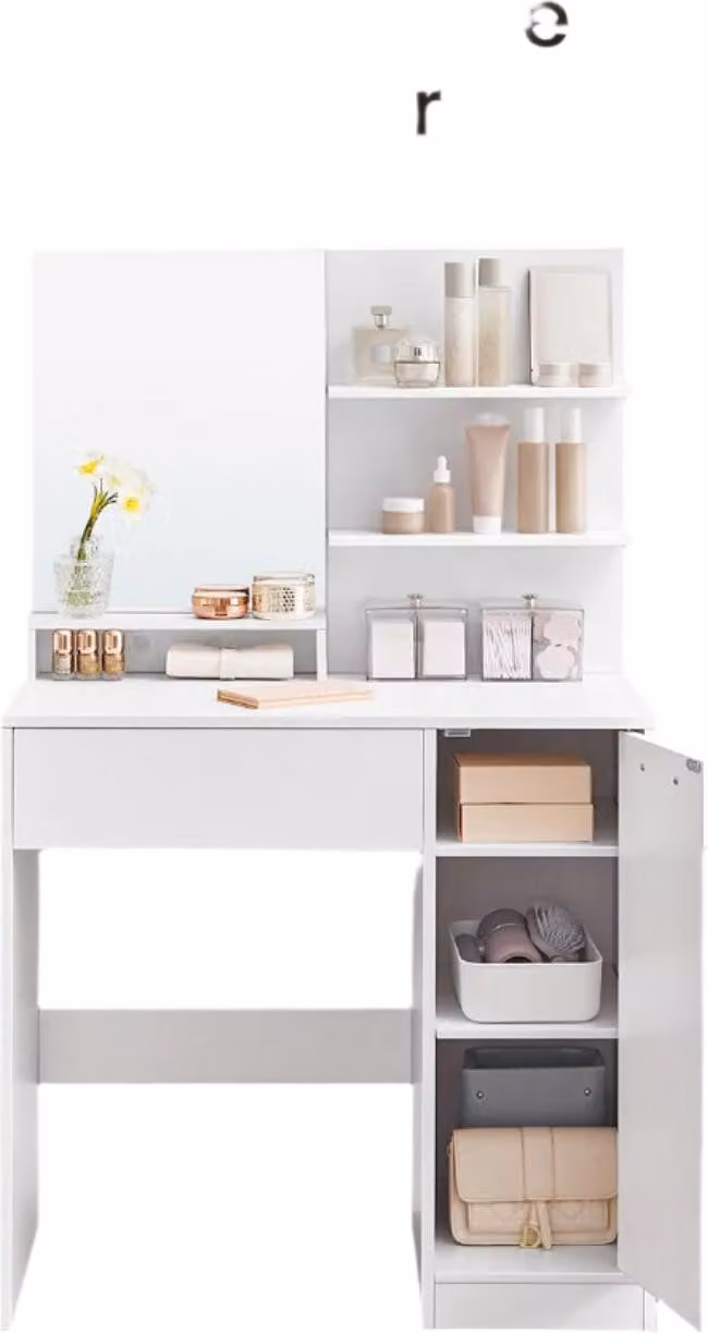 Set da trucco con specchio – Comodino da trucco – Ampio spazio di stoccaggio – 80 x 40 x 132 cm