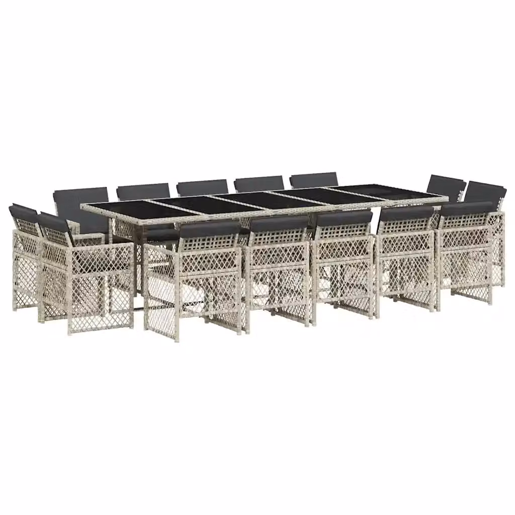 vidaXL Set da Pranzo da Giardino 15 pz in Polyrattan con Cuscini e Tavolo in Vetro Grigio Antracite – 2