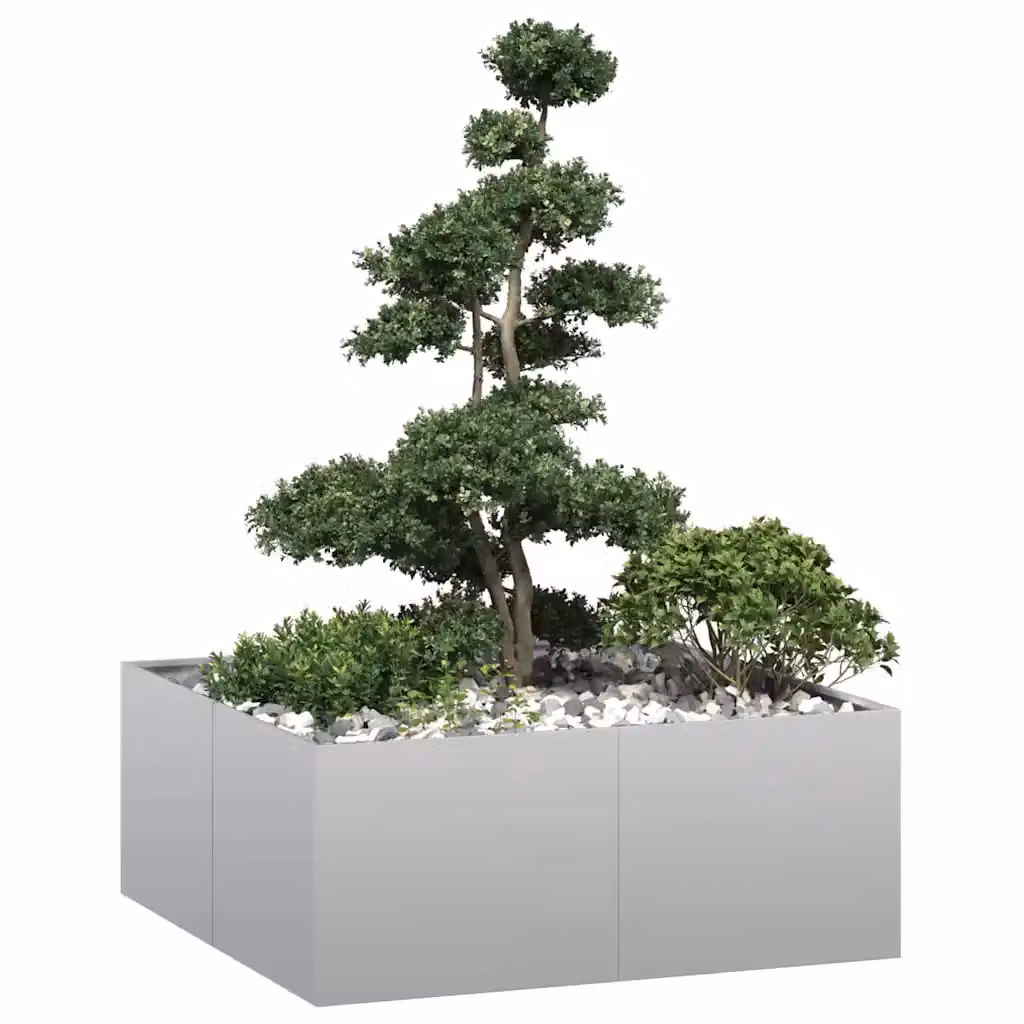 Fioriera vidaXL in acciaio zincato grigio L: 100 cm, P: 100 cm, H: 40 cm