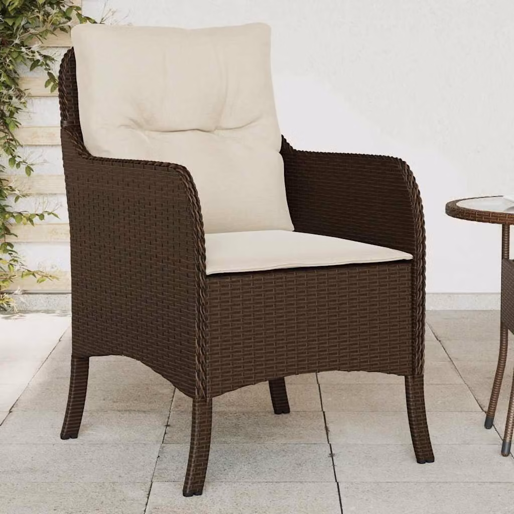 Set di 2 sedie da giardino vidaXL in polyrattan marrone con cuscini bianchi e braccioli