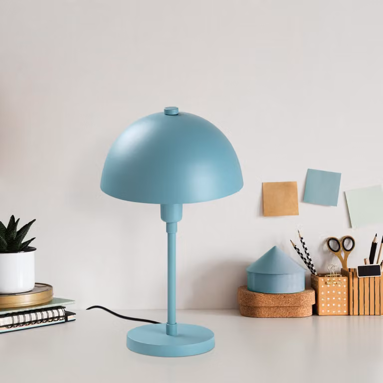 Opviq, moderna lampada da tavolo color turchese, struttura in metallo, 20 x 20 x 35 cm | Attacco E14, max. 40 W, cavo da 200 cm con interruttore | Elegante design scandinavo per la tua casa.