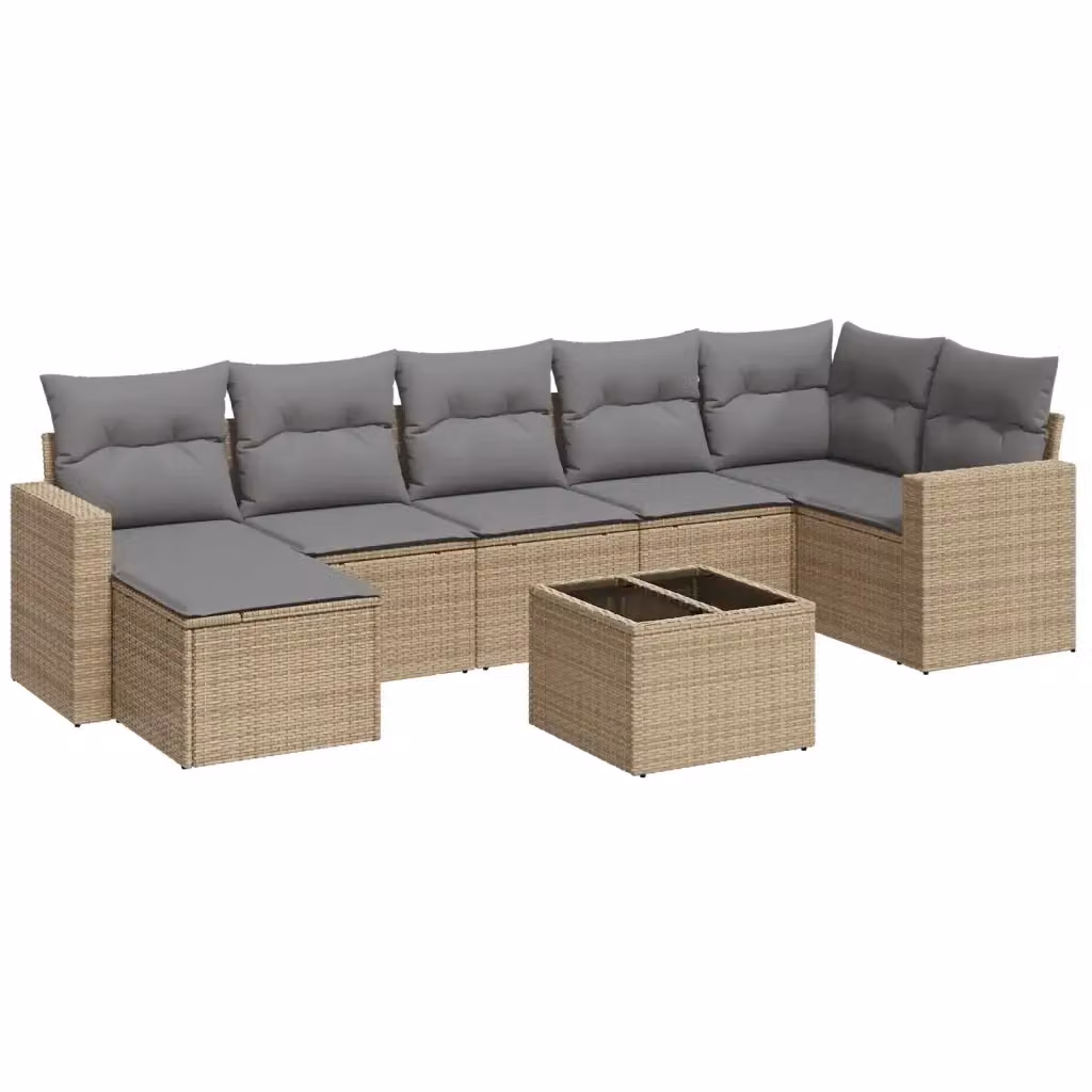 Set Divano da Giardino vidaXL 8 pz a Forma a L con Cuscini Beige e Tavolino in Polyrattan e Acciaio – 2