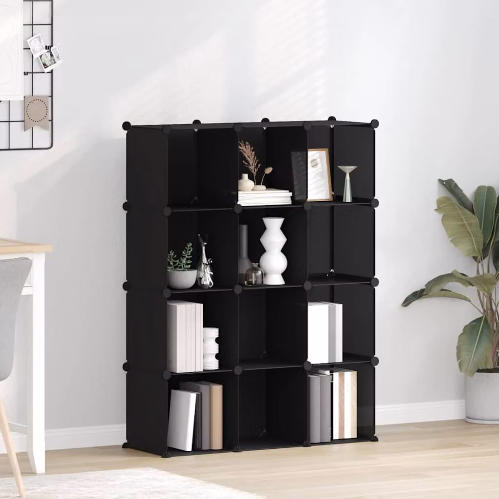 vidaXL Organizzatore Portaoggetti con 12 Cubi Nero in Plastica e Metallo