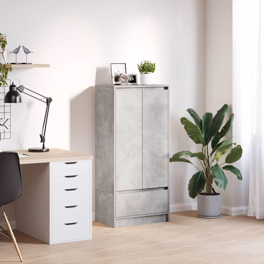 Armadio a parete vidaXL Grigio Cemento con ante a battente e cassetti, design moderno in legno e MDF, L: 55,5 cm, P: 34 cm, H: 119,5 cm
