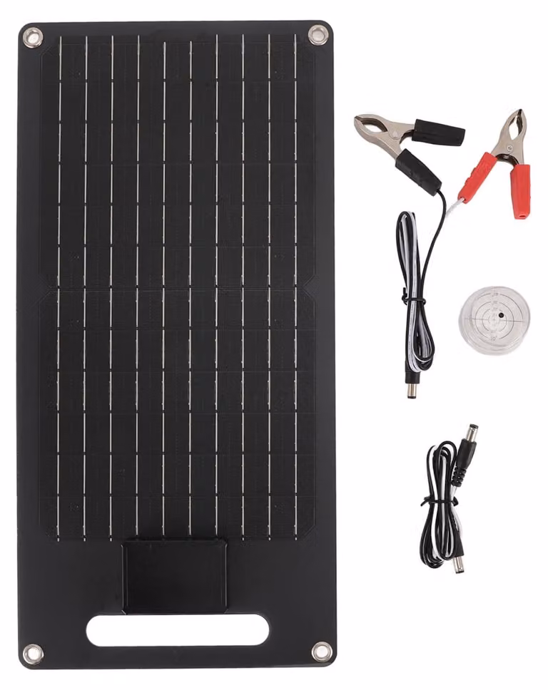 Pannello solare da 50W, monocristallino, con porta USB e porta C, uscita DC, 12V, con morsetto e cavo