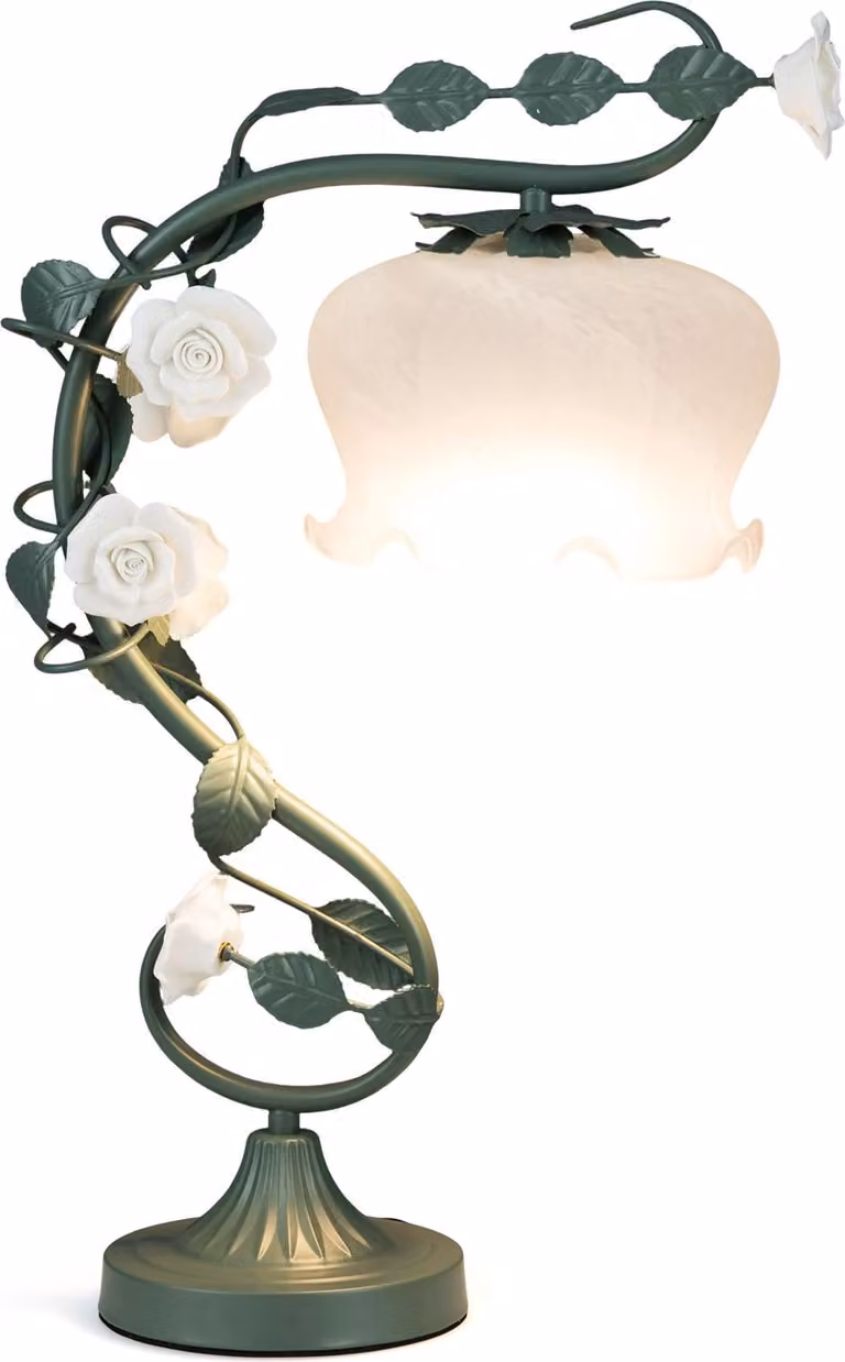 Lampada da tavolo a fiori COSTWAY, lampada da comodino con paralume in mughetto, 6 rose in Vetroceramica e foglie in metallo, decorazione per lampada da tavolo e da comodino