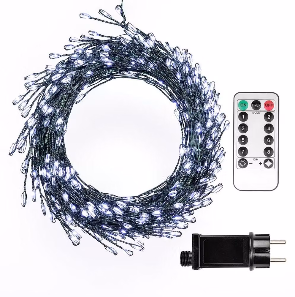 Catena luminosa a LED, lunghezza 6 metri, 200 LED bianco freddo, con telecomando