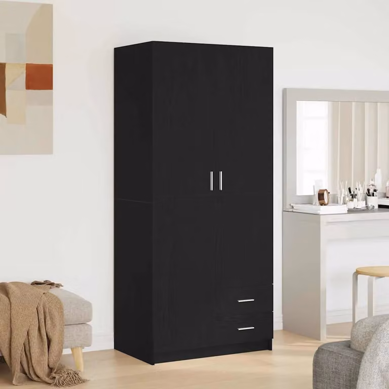 vidaXL Armadio con Cassetti Interni e Ripiani Rovere e Nero L: 80 cm, P: 52 cm, H: 180 cm