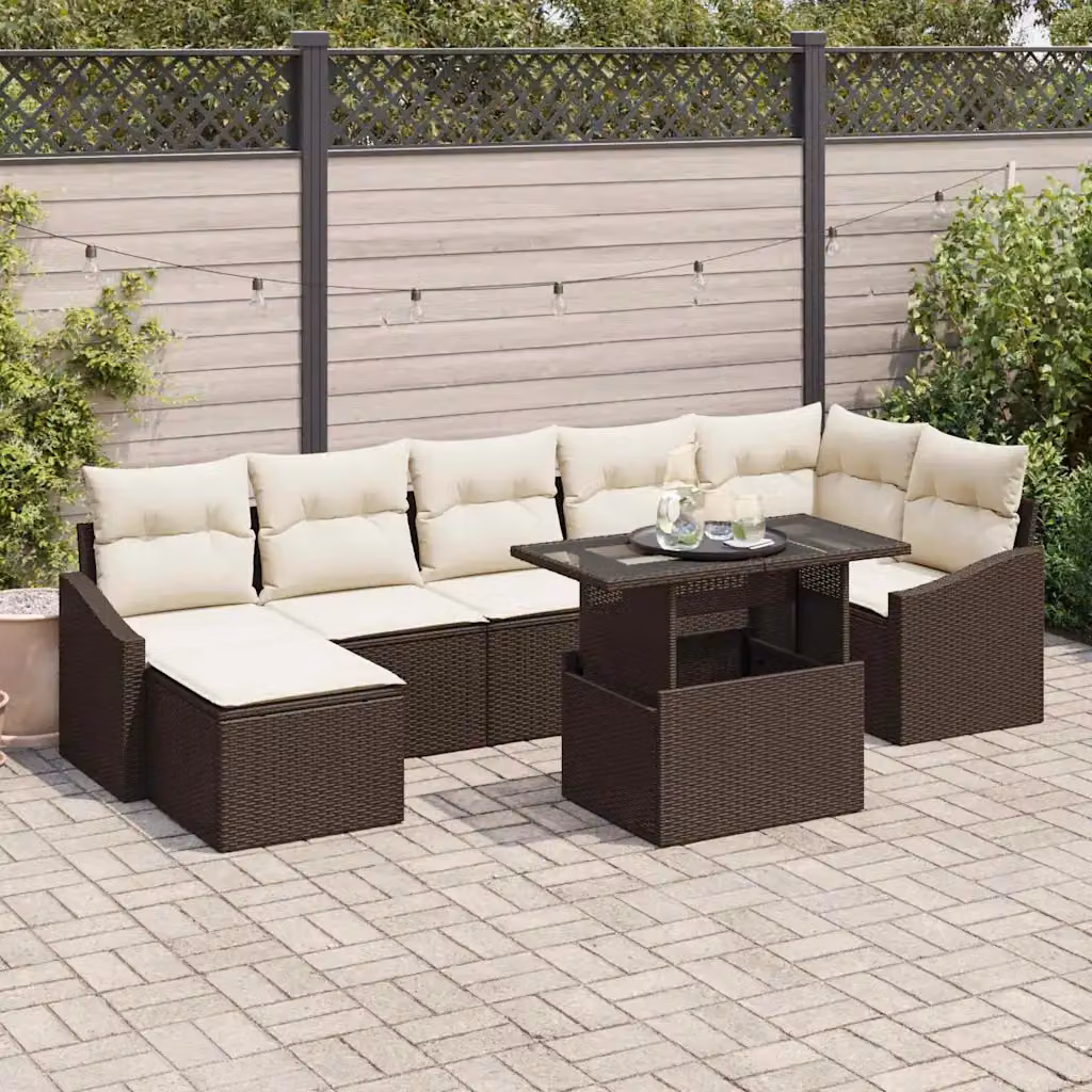 vidaXL Set Divano da Giardino Moderno a L 8 Pezzi con Cuscini Marrone e Beige – 1