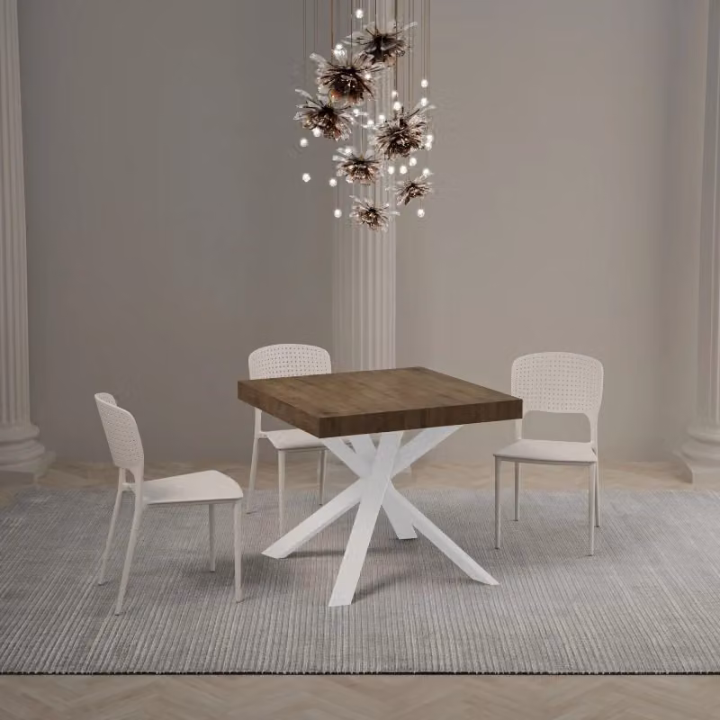 Tavolo allungabile Clerk Itamoby con piano noce e gambe bianche L/P: 90 x 90 cm, estensibile fino a 194 cm – 2