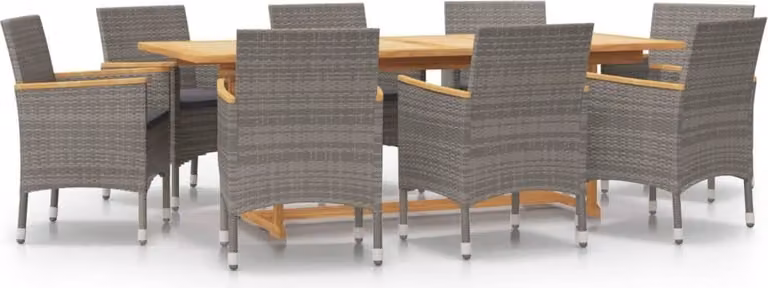 Set da Pranzo per Giardino 9 pz con Cuscini Grigio