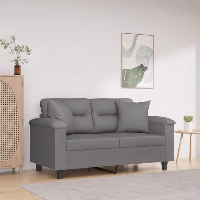 Divano 2 Posti Cuscini-Sofa 2 Posti con CusciniGrigio Scuro 120 cm Tessuto Microfibra