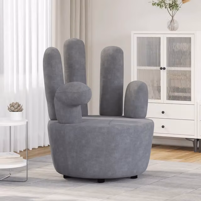 Poltrona a Forma di Mano Grigia in Velluto 241731