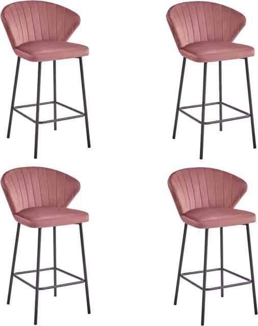 Sgabello Valora GATTA in velluto rosa scuro, design moderno per cucina x4