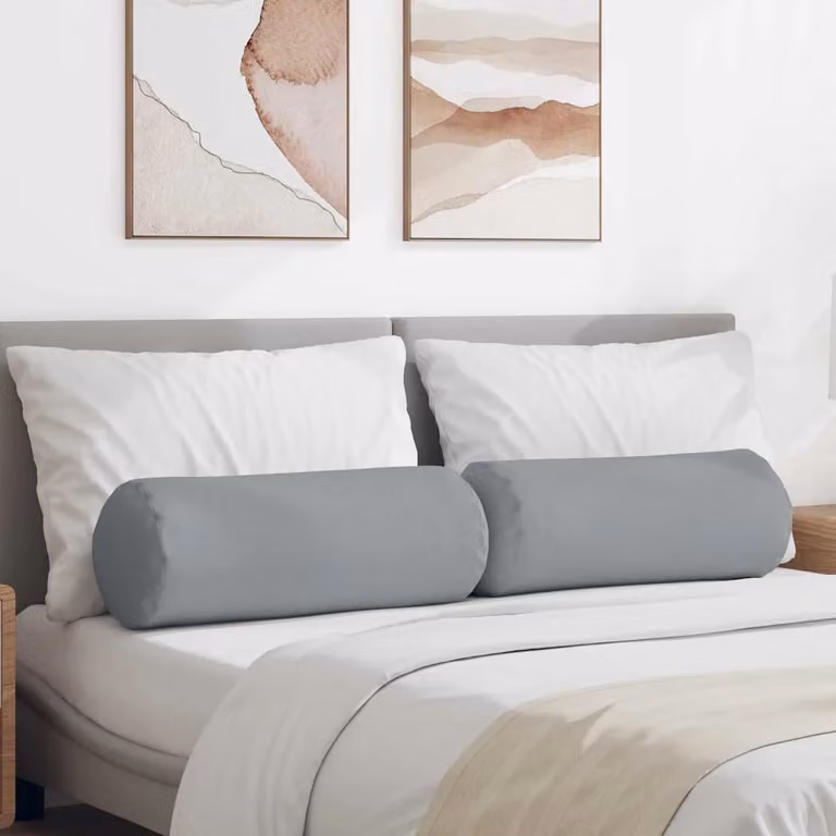 Set di 2 cuscini a rullo vidaXL in tessuto grigio chiaro, lavabili e con rivestimento rimovibile, Ø 25 x 70 cm