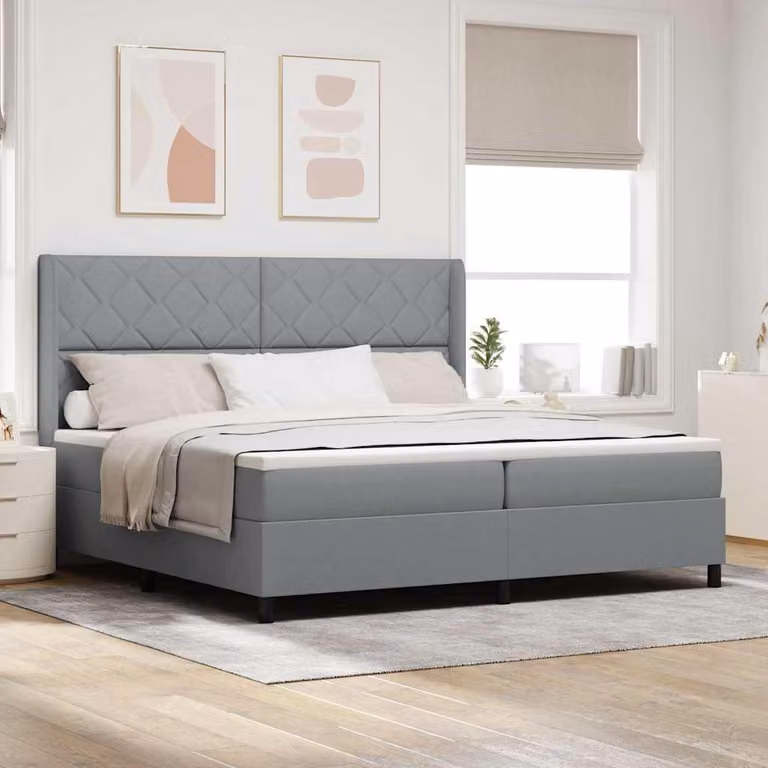 Maison Exclusive - Letto boxspring con cuscini, grigio chiaro, 200 x 200 cm, tessuto