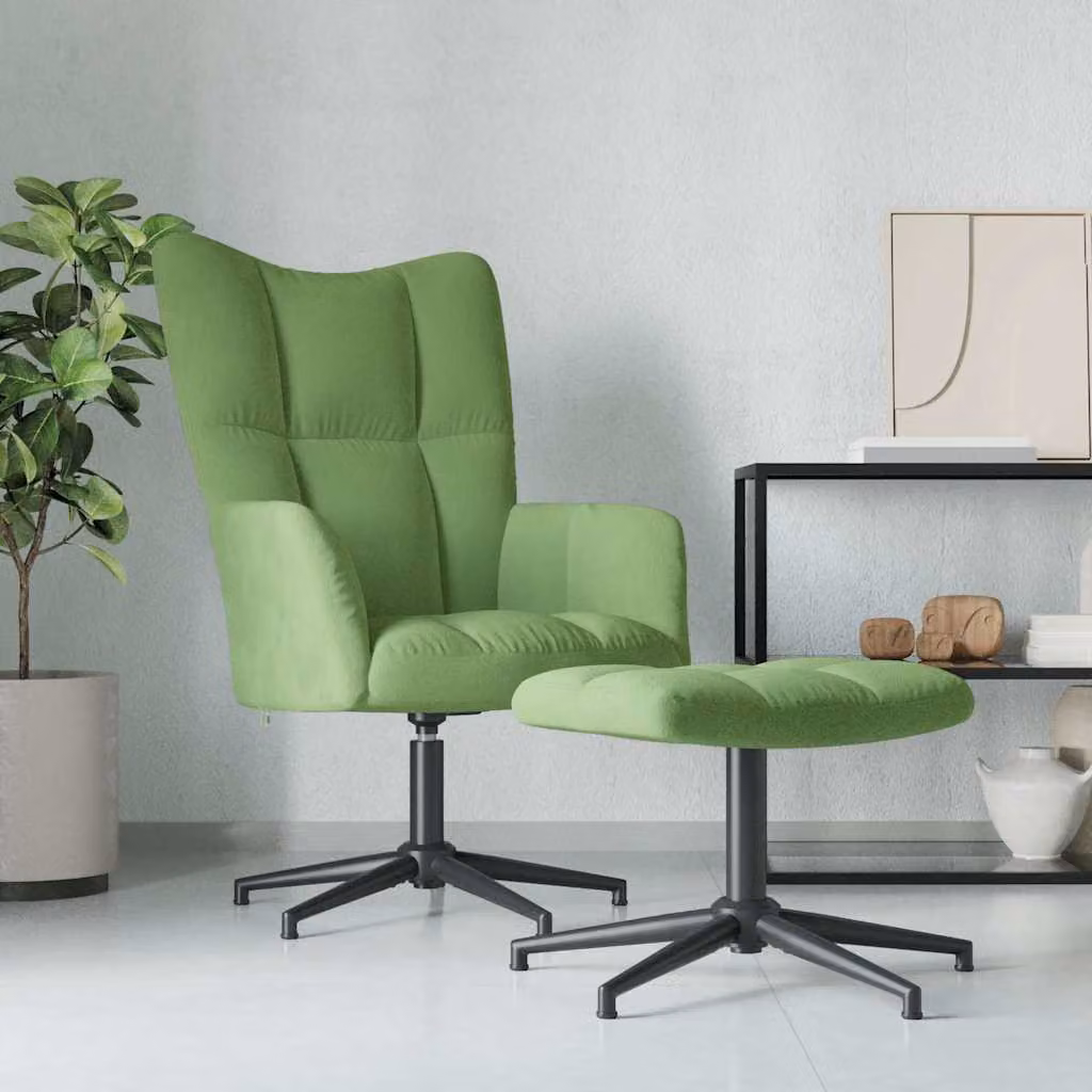 vidaXL Poltrona Relax con Poggiapiedi Verde in Velluto, Sedia Girevole 360 Gradi con Braccioli e Struttura in Metallo