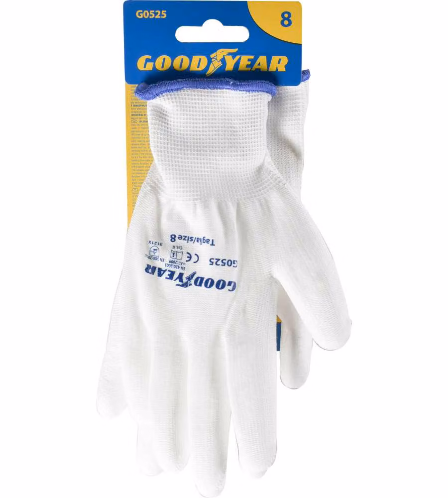 Guanti in poliestere e poliuretano mod.G0525 taglia 8 bianco Lavoro