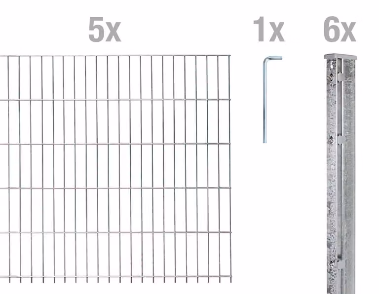 Alberts 675387 Recinzione a doppia rete metallica come set completo di 12 pezzi, zincato a caldo, altezza 123 cm, lunghezza 12,5 m