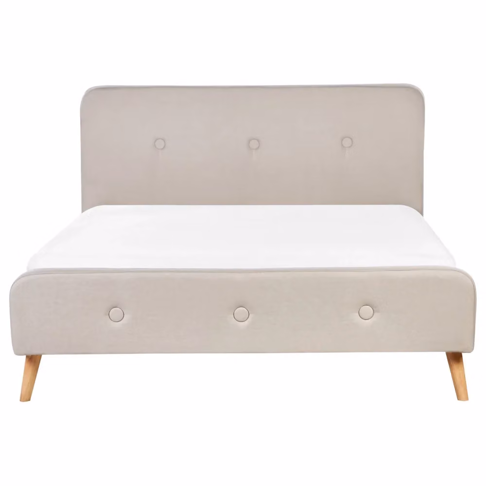 Letto Beliani moderno con struttura imbottita in tessuto beige e gambe in legno di pino oliato L/P/H: 160 x 200 cm – 2