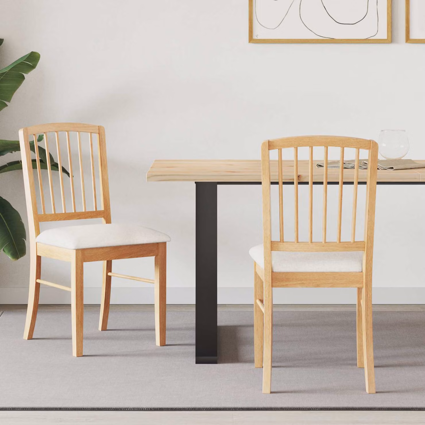 Set di 2 sedie da pranzo moderne vidaXL in legno di gomma naturale con seduta in tessuto