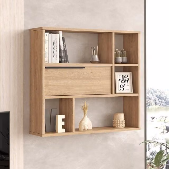 Mensola DMORA Roiate con 5 Ripiani, Colore Marrone Rovere, L 90 cm x P 22 cm x H 81 cm