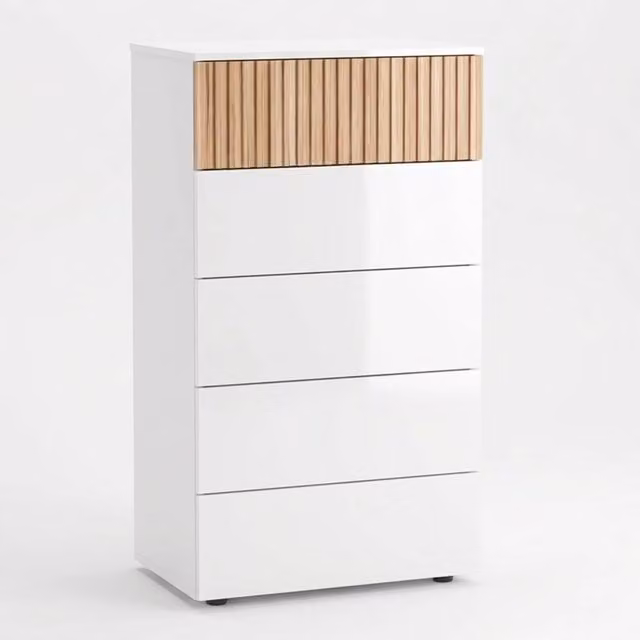 Comò Settimino Arreditaly con 5 Cassetti in Stile Scandinavo Bianco e Rovere Listato L: 109 cm, P: 61 cm, H: 40 cm