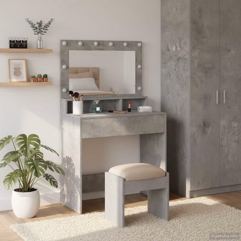 vidaXL Tavolo da Trucco Moderno Grigio con Finitura Opaca L: 78,5 cm, P: 41 cm, H: 135 cm