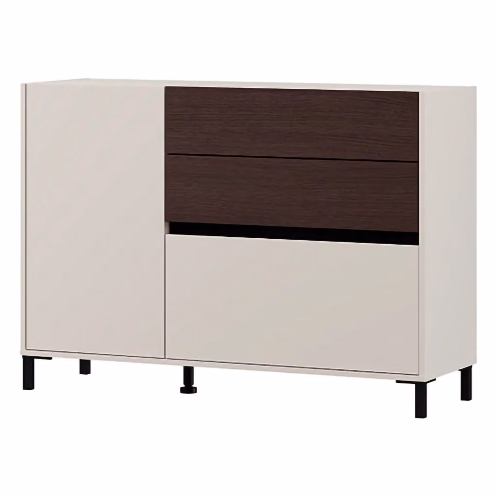 Madia Sideme DMORA con 2 ripiani, Credenza moderna per cucina e soggiorno, L/P/H: 125 x 40 x 92 cm, Bianco Crema – 2
