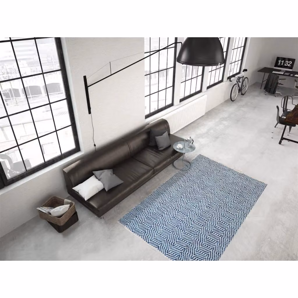 Tappeto Cocktail 400 Kendra Home Azzurro e Bianco in Cotone Intrecciato con Design Geometrico Moderno – 2