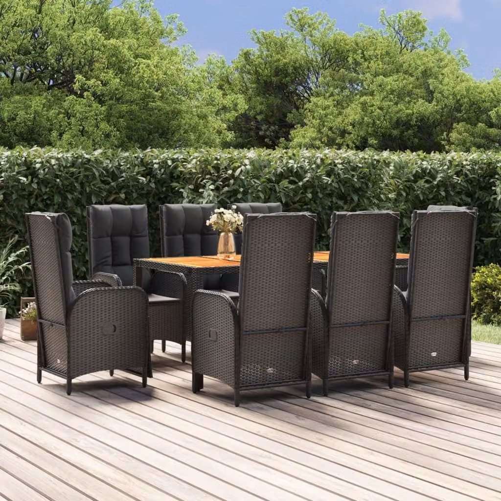 Maison Exclusive - Set da pranzo da giardino 9 pezzi con cuscini in polyrattan nero