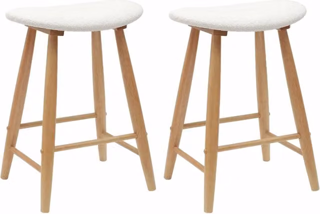Set di 2 sedie da pranzo e cucina in legno di gomma stile mid-century, colore naturale, L: 46 cm, P: 37 cm, H: 63 cm