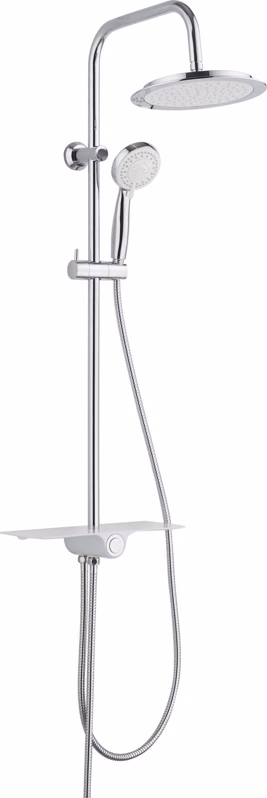 Set doccia AQUASTAR SCHÜTTE, sistema doccia con doccia a pioggia e mensola, cromo/bianco