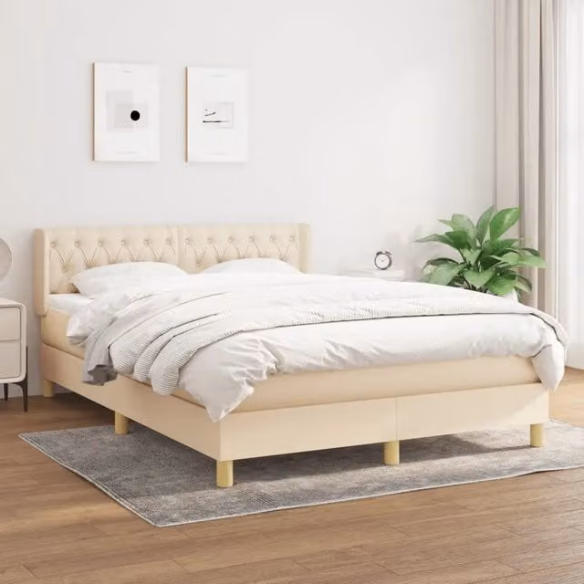Letto Ibrido vidaXL con Giroletto a Molle e Materasso in Tessuto Beige e Bianco L/P/H: 140 x 200 cm
